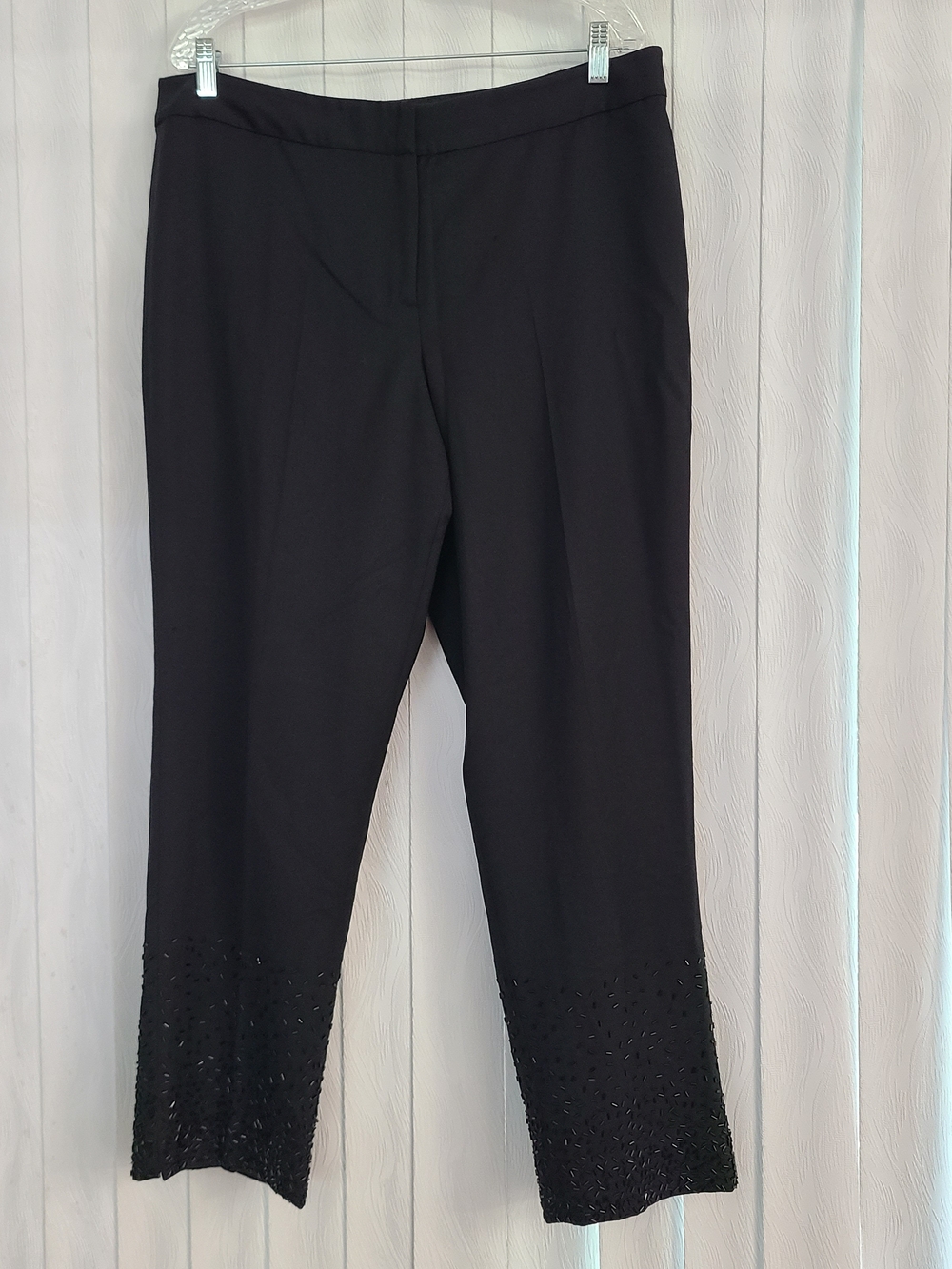 Talbots Sz 14 Black Wool Blend Lined Beaded Ankle Hem Office Work Trouser Pants
